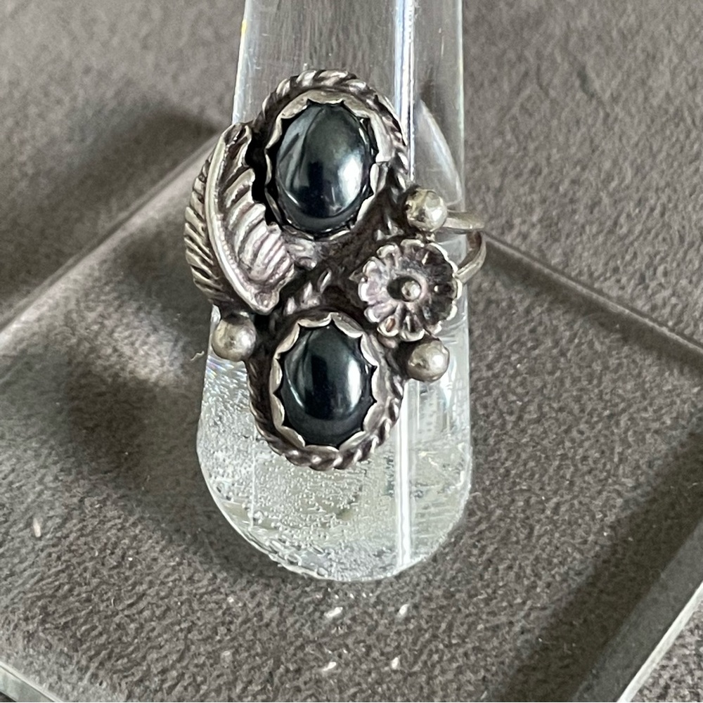 925 Vintage Native American Hematite Long Ring